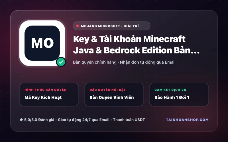 Key & Tài Khoản Minecraft Java & Bedrock Edition Bản Quyền