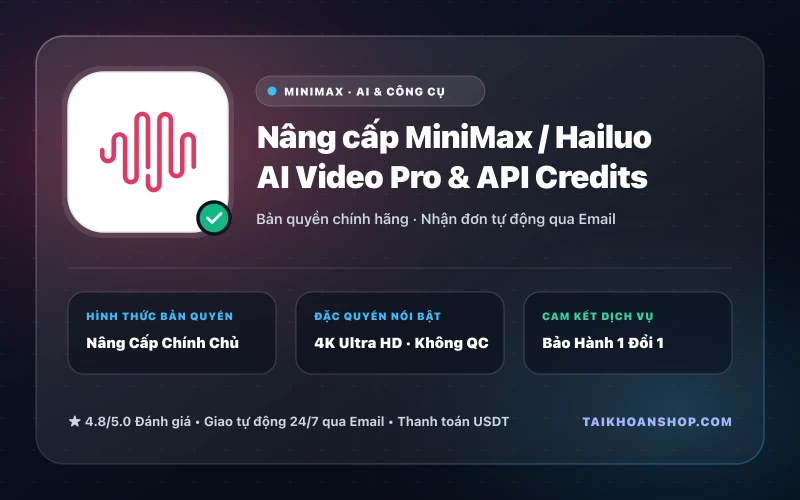 Nâng cấp MiniMax / Hailuo AI Video Pro & API Credits