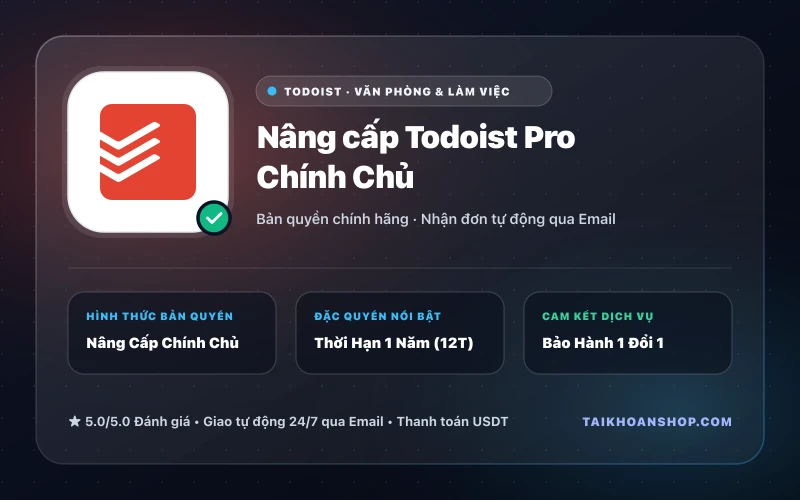 Nâng cấp Todoist Pro Chính Chủ