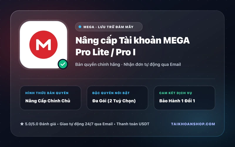 Nâng cấp Tài khoản MEGA Pro Lite / Pro I