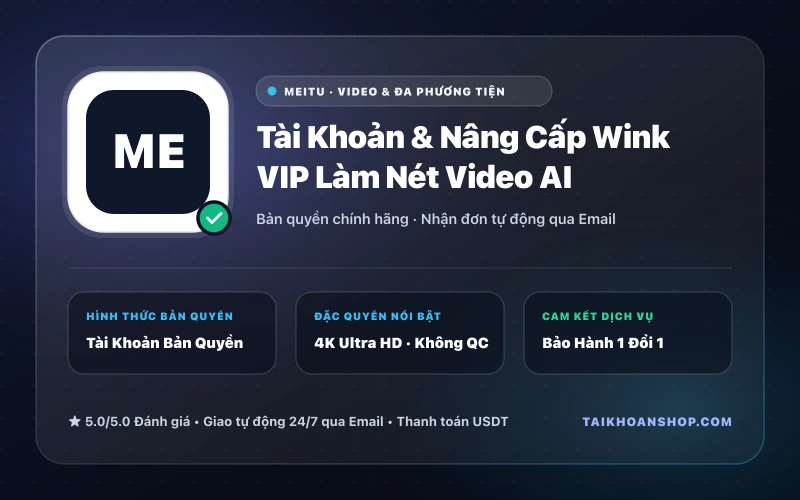 Tài Khoản & Nâng Cấp Wink VIP Làm Nét Video AI